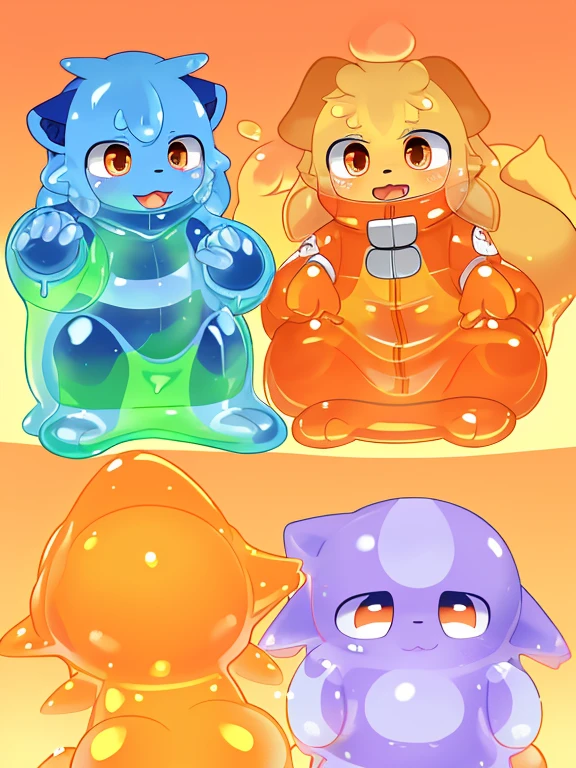 Cubs,被slime覆盖,slime,light orange cuollars,被slime覆盖,fall((充满银色slime)),protective suits