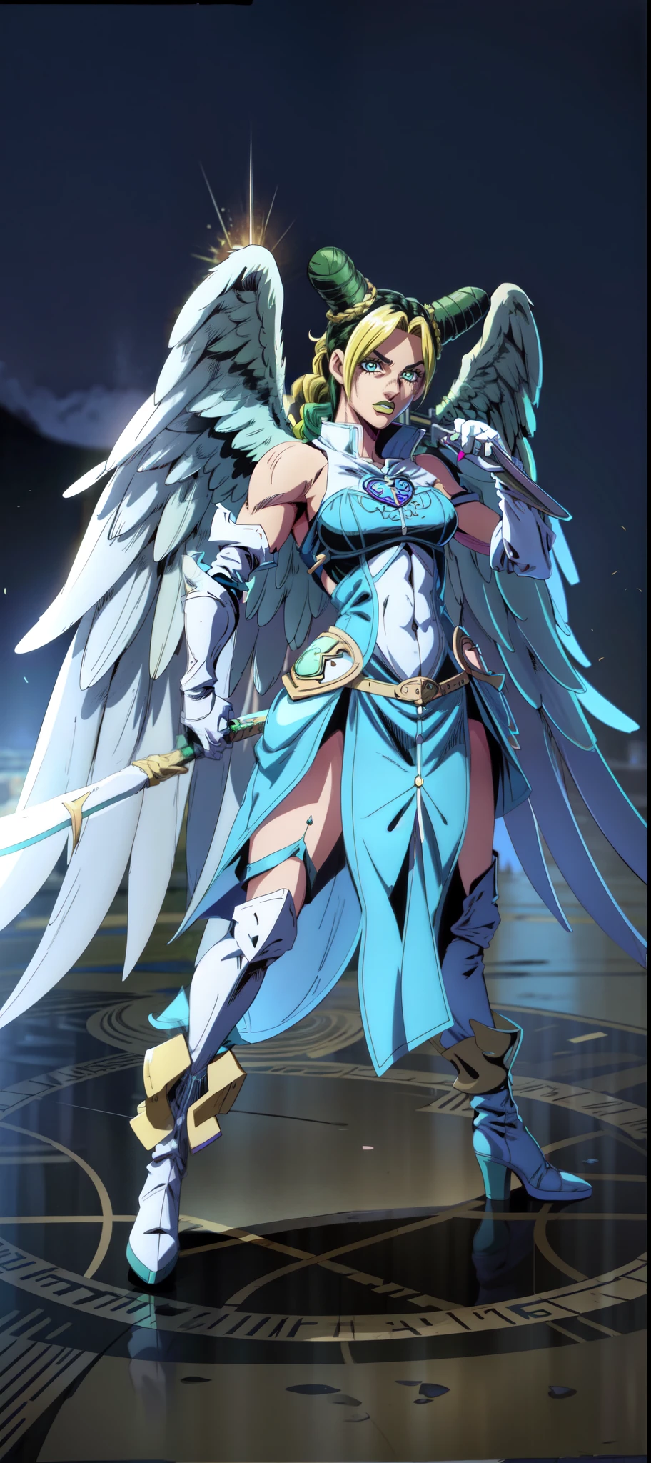 8k,Maximum image quality,Primer plano de una mujer con alas muy grandes., angel knight girl, Postura correcta del brazo, , Exponer senos medianos,Revelar entrepierna sexy,Corregir la cara,jolyne