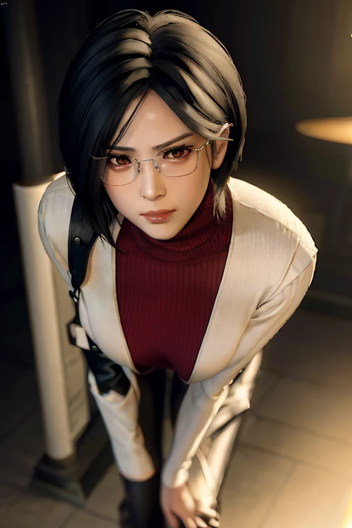 1girl, of beautiful ADAWONG, business scene,town,smile,full body shot,black hair, short hair, ((white coat)), ((sanglasses)),leather pants,blotchy makeup, trending on Artstation, ada, realistic, athletic night, highly detailed skin, warm skin tone, ((frowning)), ((pouting)) highly detailed face, highly detailed pupils, highly detailed iris, RAW photo, best quality, high resolution, ((masterpiece)), tonemapping, photorealistic, realistic, professional photography, sharp focus, HDR, 8K resolution, intricate detail, sophisticated detail, hyper detailed, (depth of field),