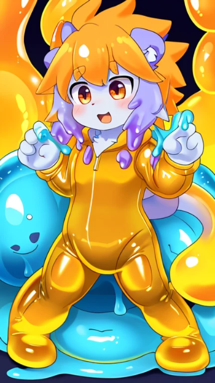 Cubs,被slime覆盖,slime,light orange cuollars,被slime覆盖,fall((充满银色slime)),protective suits