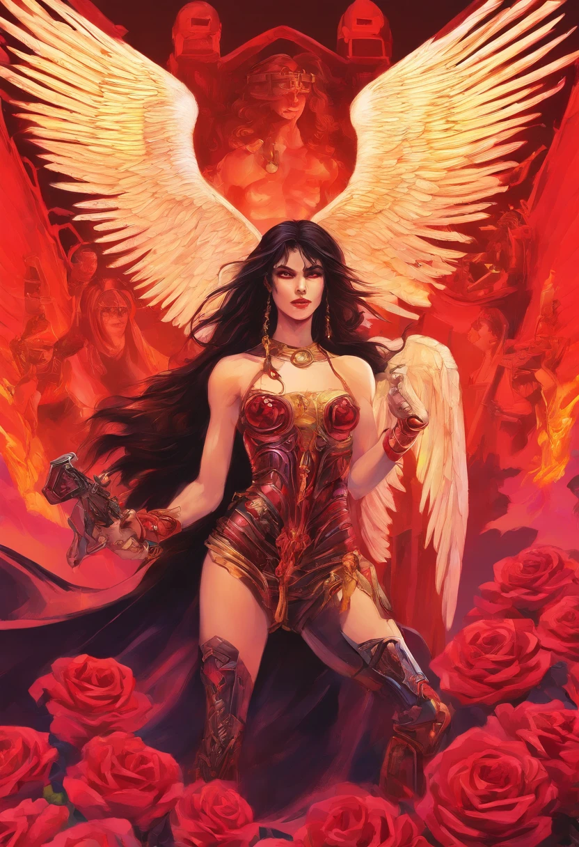 ((painting A man and a woman)), ((18 year old)), ((angels of death with perfect beauty, the most beautiful Gods)),((Gods of beauty, gods of grace)), long hair , ancient Greek clothes, clothes of the Gods, sexy and hot, semi-nude, ((Greek columns in the background)), ((floor covered in red roses)), power posture, Victorian Era ((bracelets on her arms and wrists)), rich clothes, ((sexy and sensual)), ((gods of extreme beauty seduction)), 32k Ultra, Ultra HD