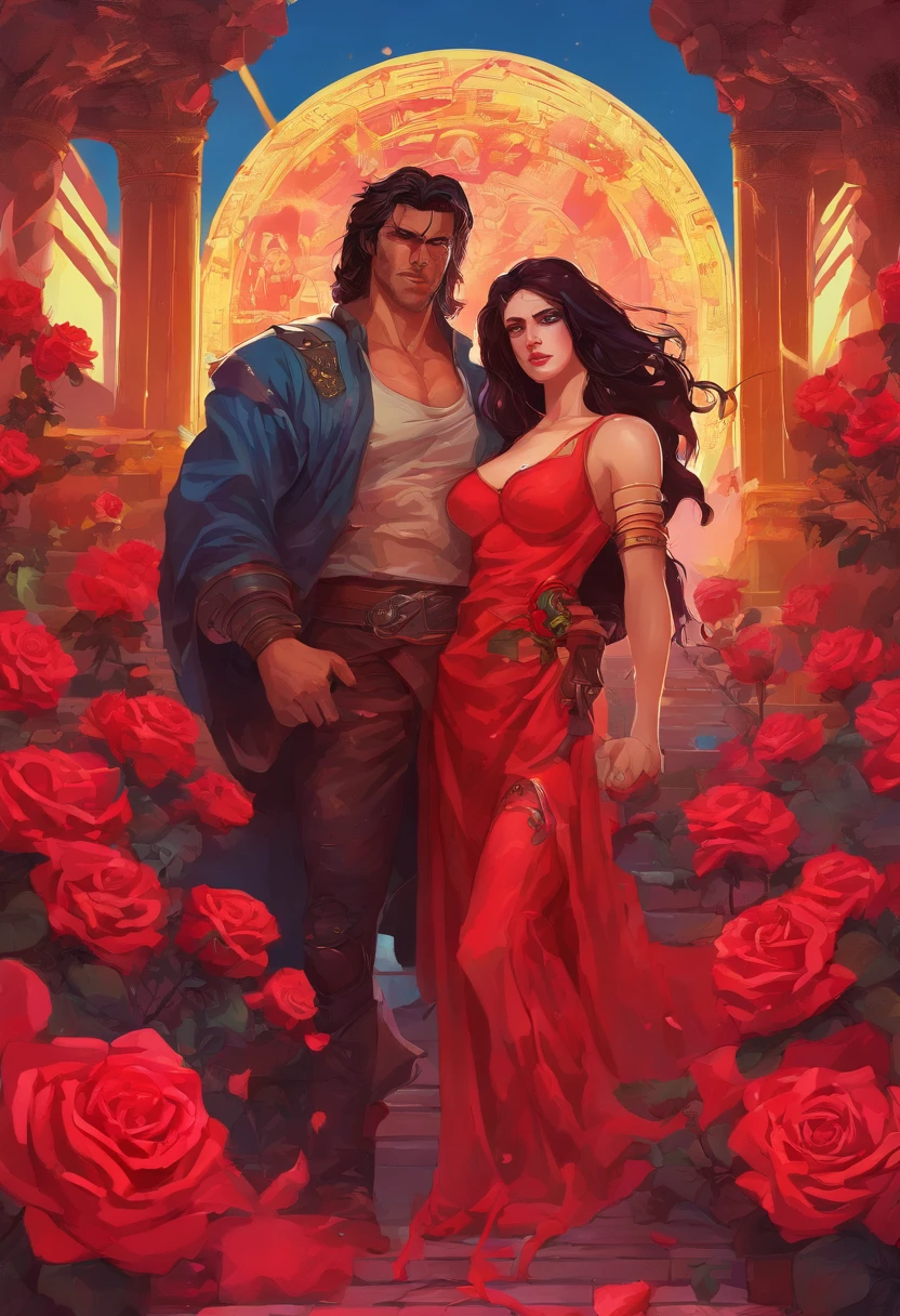 there is a man and woman posing for a picture in a room, in the art style of bowater, artwork in the style of guweiz, charlie bowater and artgeem, loish and wlop, in style of wlop, inspired by Altoon Sultan, inspired by Raja Ravi Varma, in style of charlie bowater