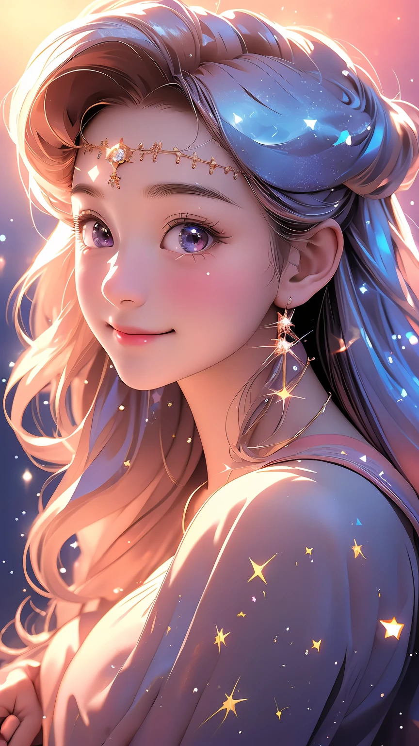 Chubby Sailor moon,cute,dynamic pose,killer smile,beautiful,glitter background,(best quality,4k,8k,highres,masterpiece:1.2),ultra-detailed,(realistic,photorealistic,photo-realistic:1.37),portrait,anime,vibrant colors,soft lighting,sparkling eyes,rosy cheeks,happy expression,big eyes,flowing hair,sailor outfit,pink background,moon and stars,graceful and confident posture,playful atmosphere,crescent moon earrings,dainty anklet,star-shaped wand,blinking stars,feminine and charming.