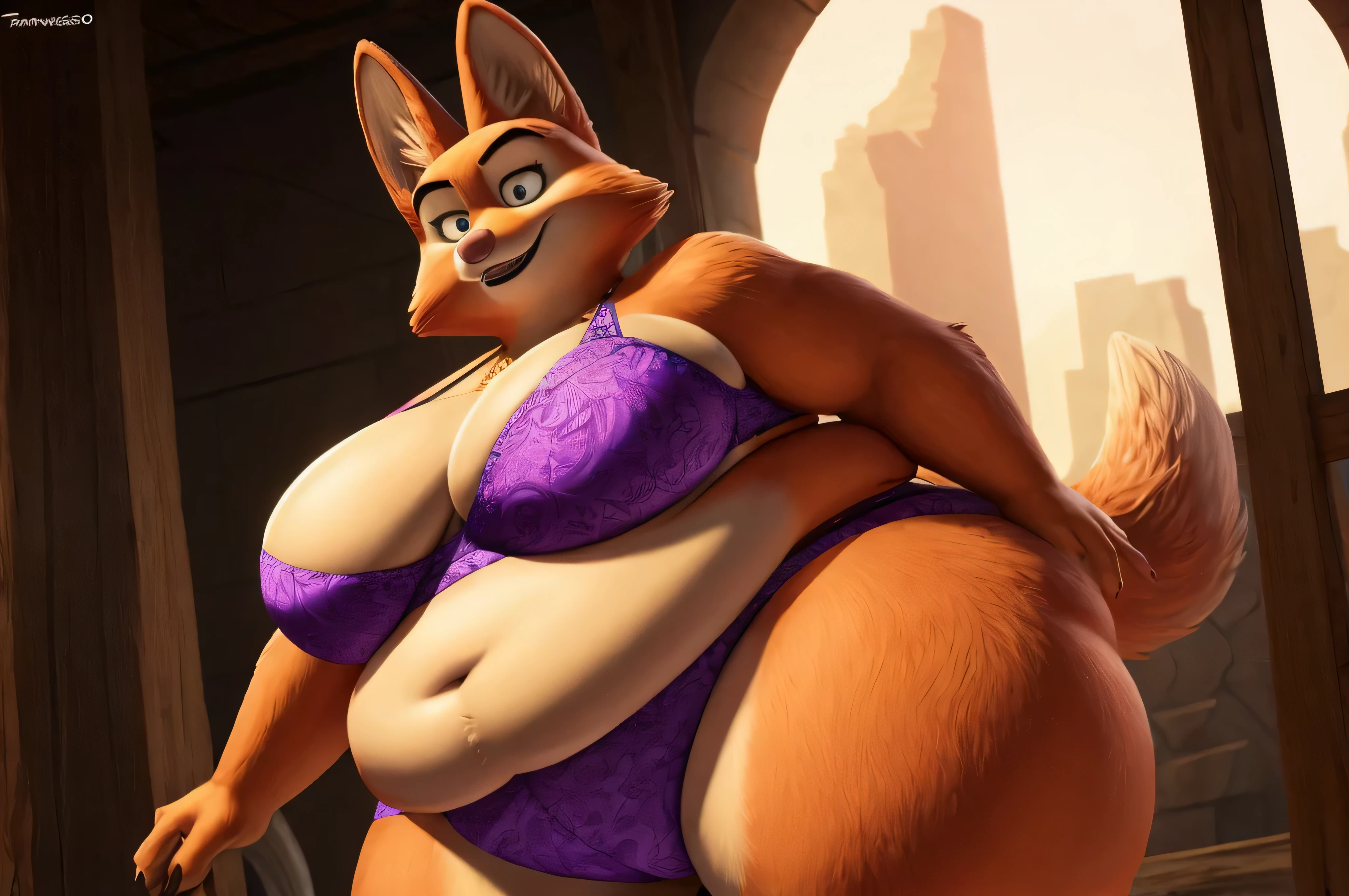 Diane Foxington, Antropo, bunda grande, bbw, Sozinho, In Underwear, curved, muito gordo, quadris largos, Enorme, coxas grossas e macias, muito gordo flabby arms, Realistic lighting, alto detalhe, Qualidade HD , rosto detalhado, sombreamento realista, rolos de gordura, tamanho enorme, gigantic Enorme breasts overflowing with fat, decote enorme, pesado, mais tamanho, everything is fat, Textura macia, lindos olhos grandes, Semi-realista, dynamic angle, pattern clothes