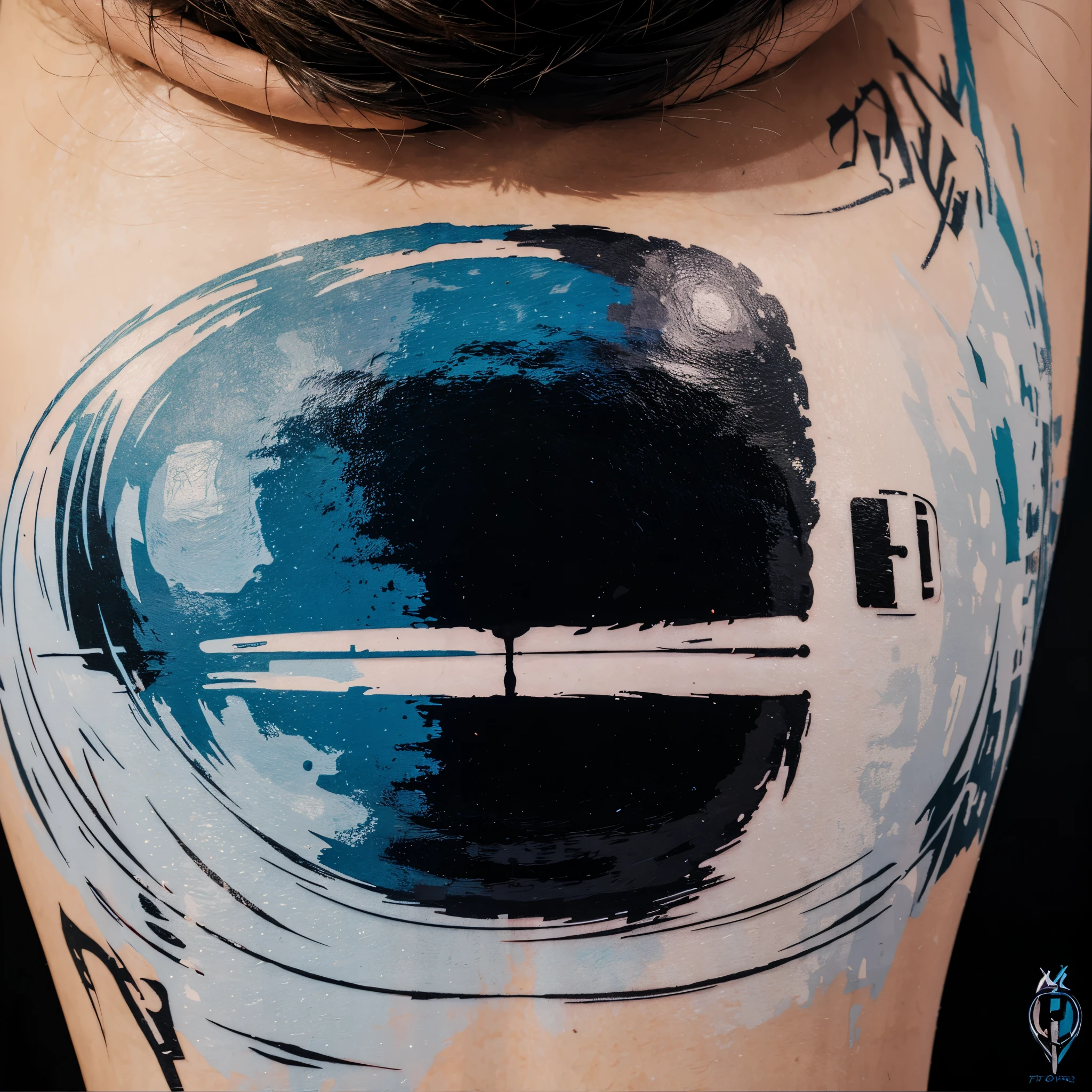 A FUTURISTIC TATTOO WRITING, IN THE FORM OF A PAINTING.