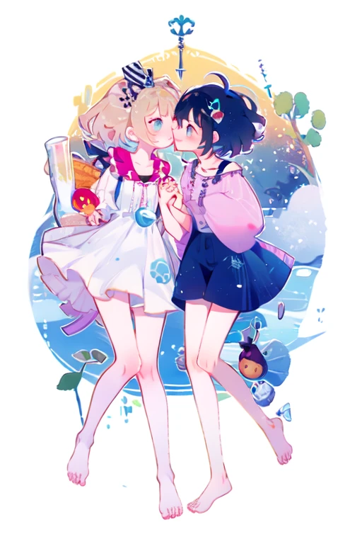 (2girls:1.1),(holding hands:1.1),(kiss on the lips:1.1),The fleshy cylinder is inserted into the lower body.