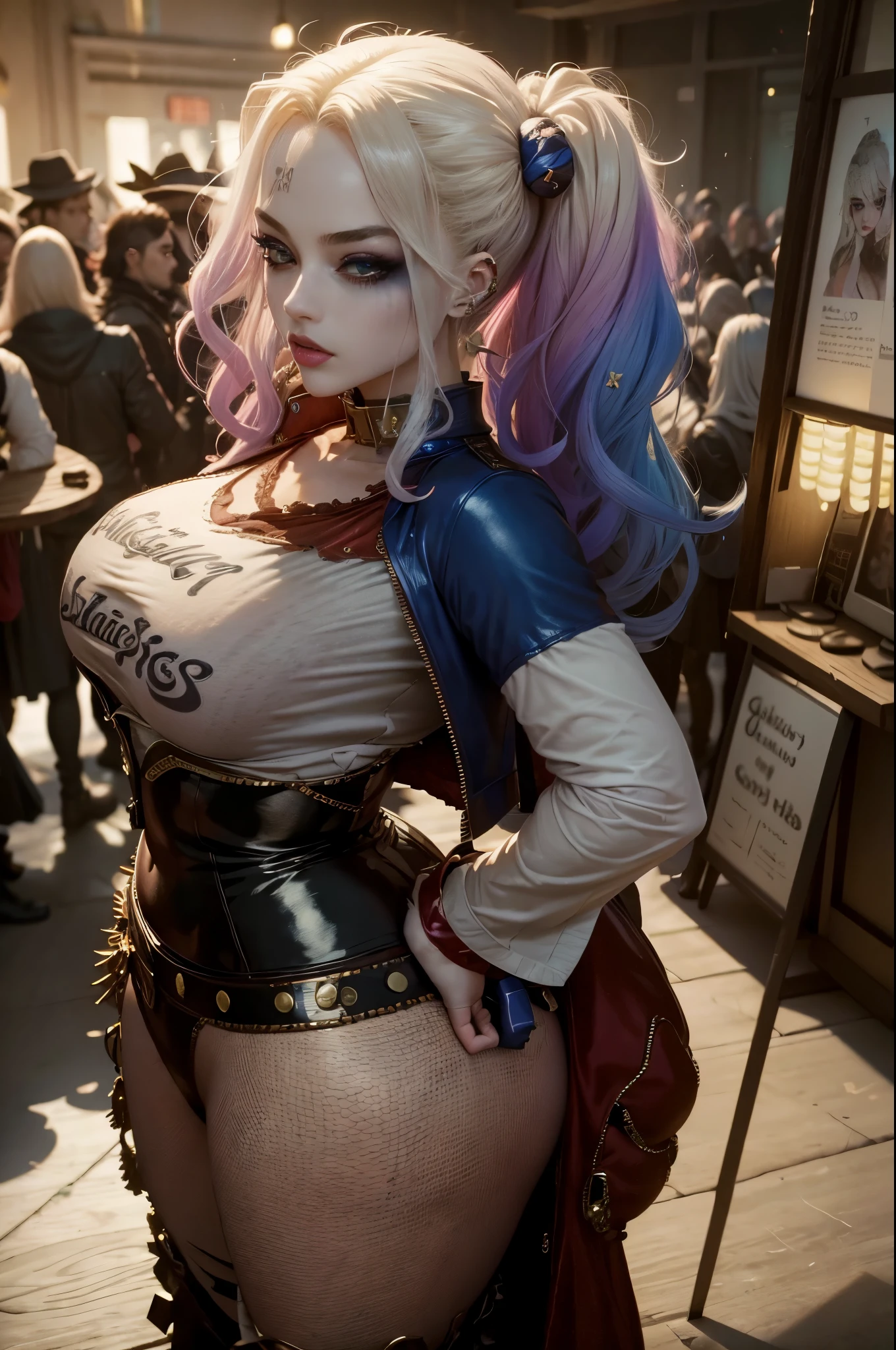 ((masterpiece)), ((Best quality)), (Highly detailed), (Highly detailed)), 4k, (8k), Best quality, (beautiful), (Visual Kei Fashion:1.3),One Female, Big Ass, Big Butt, Curvy Figure, Musician or artist with lots of makeup and eye-catching hairstyle or fashion, confident poses, beautiful face, beautiful eyes, shiny hair, Goddess, absurdity, Unreal Engine, Octane Lender, attractive lights.