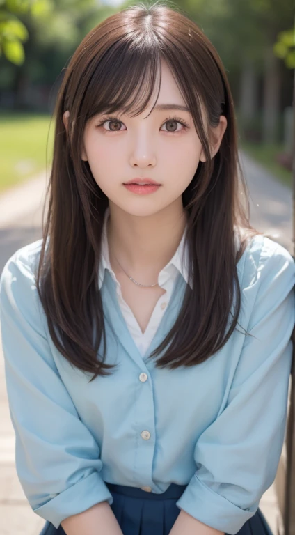 Smile、natta、Raw photography、(((Ultimate Beauty Portrait)))、((glistning skin))、1人、((Big eyes that shine like jewels))、Clothes with open chest、Glossy glossy skin、(Medium Hair)、(Silky Ponytail Hair)、(frombelow)、eye liner、Beautiful bangs、((masterpiece、top-quality、ultra-detailliert、Film Light、intricate-detail、hight resolution、ighly detailed))、细致背景、8KUHD、Digital SLR、Soft light、hightquality、Film grain、FujifilmXT3 、Shallow depth of field、natural soft light、Kamimei、Lush bust、in school uniform、Lady、I can see my panties、Odious appearance、Erotic figure、ゴージャス、キャバクラ、部屋の中