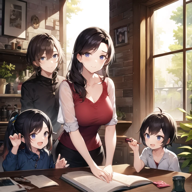 a mother with her daughters and sons