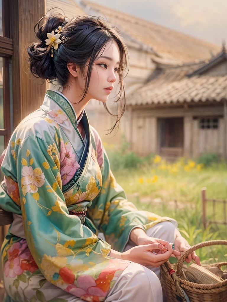 Imaginative thoughts on your dream girlfriend、Warm depiction,Envisioned as a dream lover and lifelong partner。She embodies the simplicity of Chinese rural girls、Industrious,Integrated with wisdom、Beautiful and hard-working character。This artistic depiction shows her in a rural setting,Exuding sweetness、Romantic atmosphere。She wears simple traditional rural clothes,Reflecting her humble origins and down-to-earth character。Her facial features are gentle and beautiful,The expression is kind、Tempting。The background is a picturesque rural landscape,Rolling hills、Fields and traditional country houses,Adds a sweet rustic romantic charm。The overall style blends realism and idealized rural beauty,embodies the dreamlike、The Essence of a Cute Country Girl, (floral watercolor painting:1.5),(Super high saturation, bright and vivid colors:1.5), (nsfw), (Look at the audience head-on:1.5)