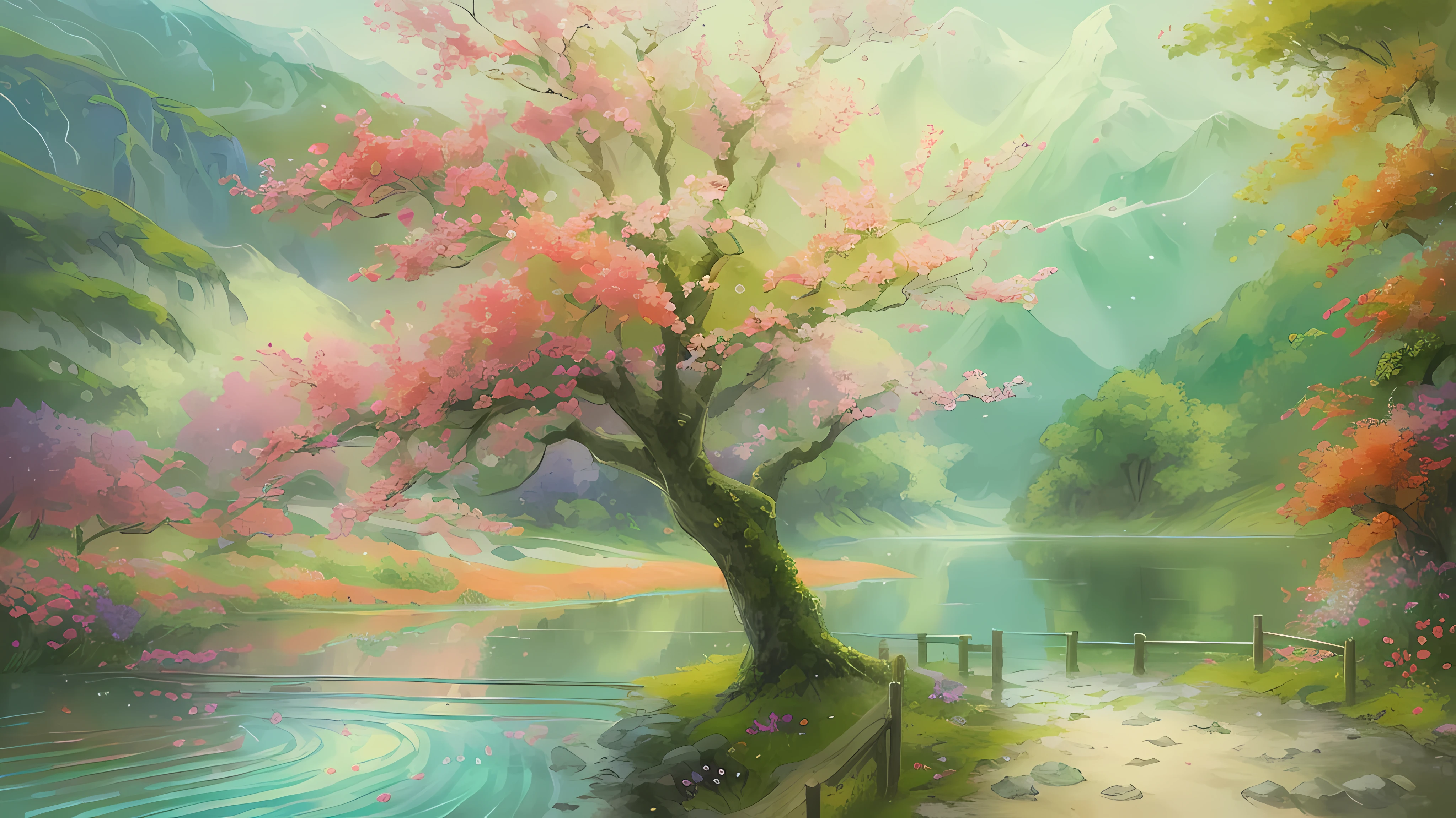 (best quality,4K,8k,high resolution,masterpiece:1.2),super detailed,(actual,photoactual,photo-actual:1.37),The details of the flowers are stunning,Fragrant flowers,bright colors,peaceful scenery,natural beauty,Calm river water,Scenic road,Tradition,soft sunshine,Impressionism,pastel tones,Delicate petals,subtle shading,peaceful atmosphere,stunning view,fresh air,lush foliage,consist of,Fine strokes,Quiet environment,endless horizon,natural tranquility,soda water,Invitation path,ethereal beauty,Shizumi,Endless tranquility,A symphony of nature,breeze,majestic mountains,stunning scenery,color of peace,temporary moment,masterful brushstrokes,Peaceful riverbank,charming scenery,Quiet moments,peaceful silence,whispering leaves.