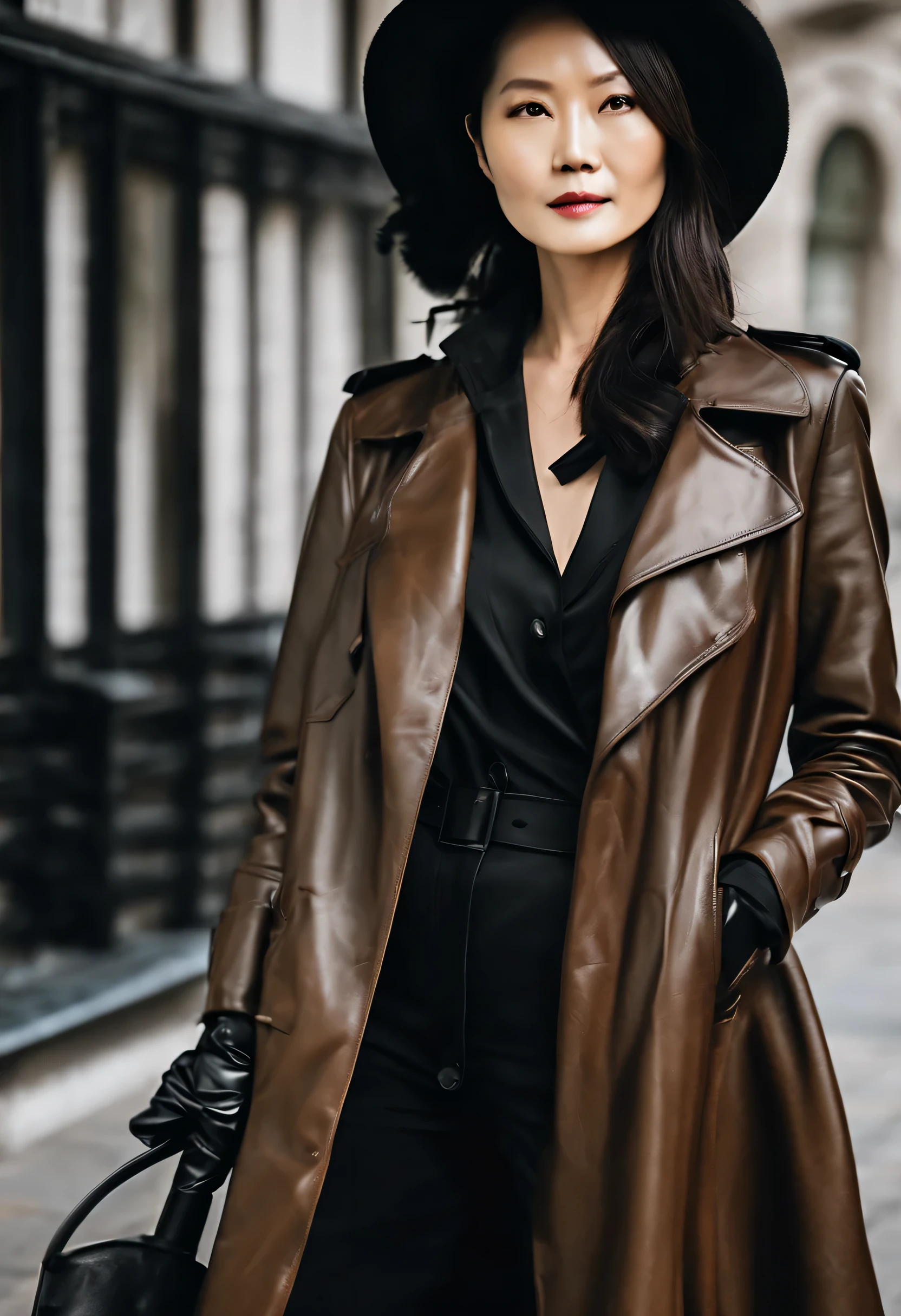 (( 16K High resolution, high quality 43 year old Chinese model actress, 45 year old Chinese model actress, wearing 16K High resolution, high quality black leather knee up black leather two masterpiece epaulettes, Long double trench coat with epaulettes, both arms 16K High resolution, high quality two long opera black leather gloves with black leather elbows, black leather gloves on both hands, Underneath the 16K masterpiece black leather, Black leather sheepskin long pants 16K, High resolution, high quality, clean face 16k, expensive, 43 years old, 16K with 2 Chinese Model Actresses, High resolution, high quality, expensive, 45 years old, shows a photo of herself wearing knee-high boots ))
