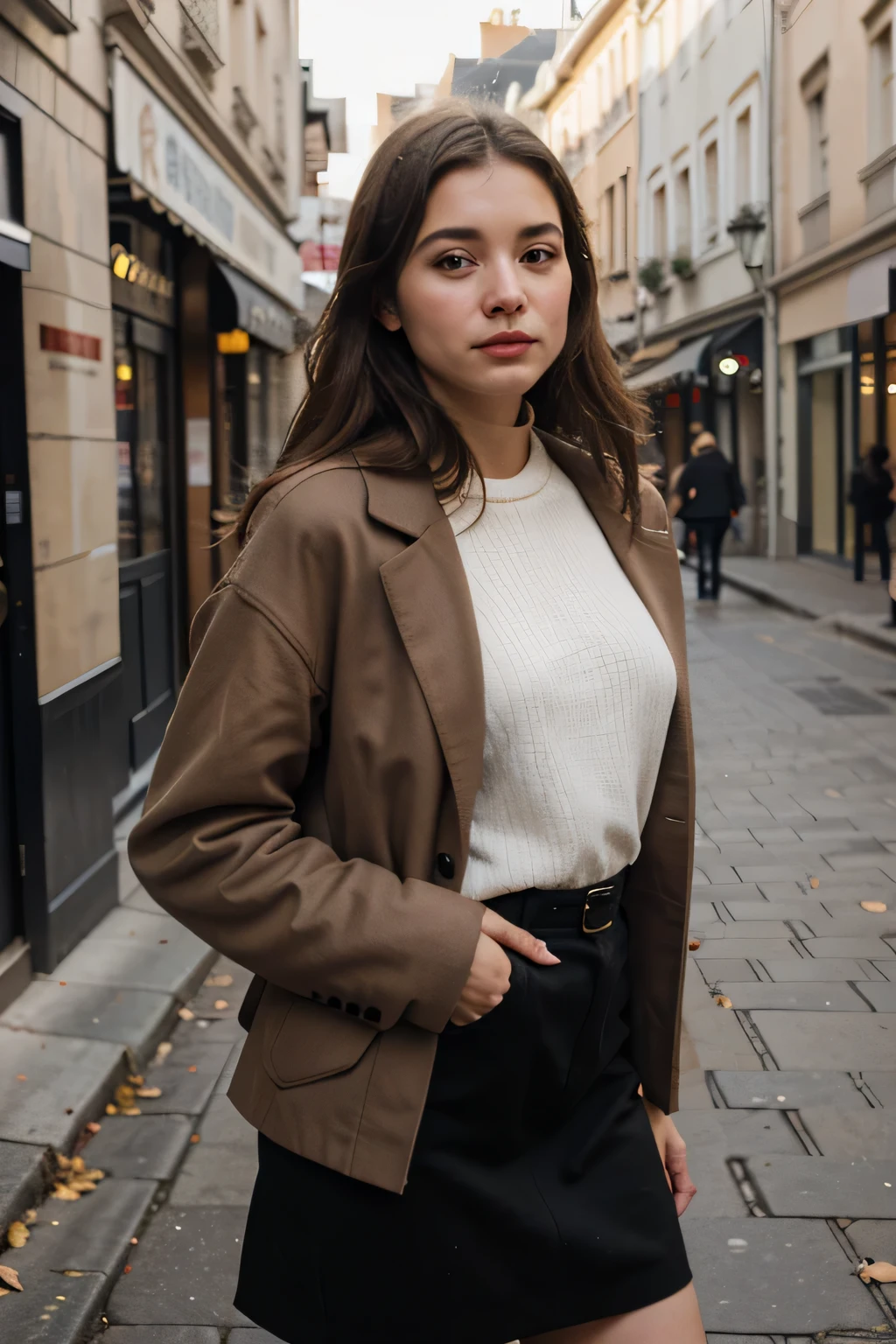 Maillard outfit，street photography，French streets，french woman，grace，The face is very delicate，Autumn and winter clothing，The mouth should not be too big