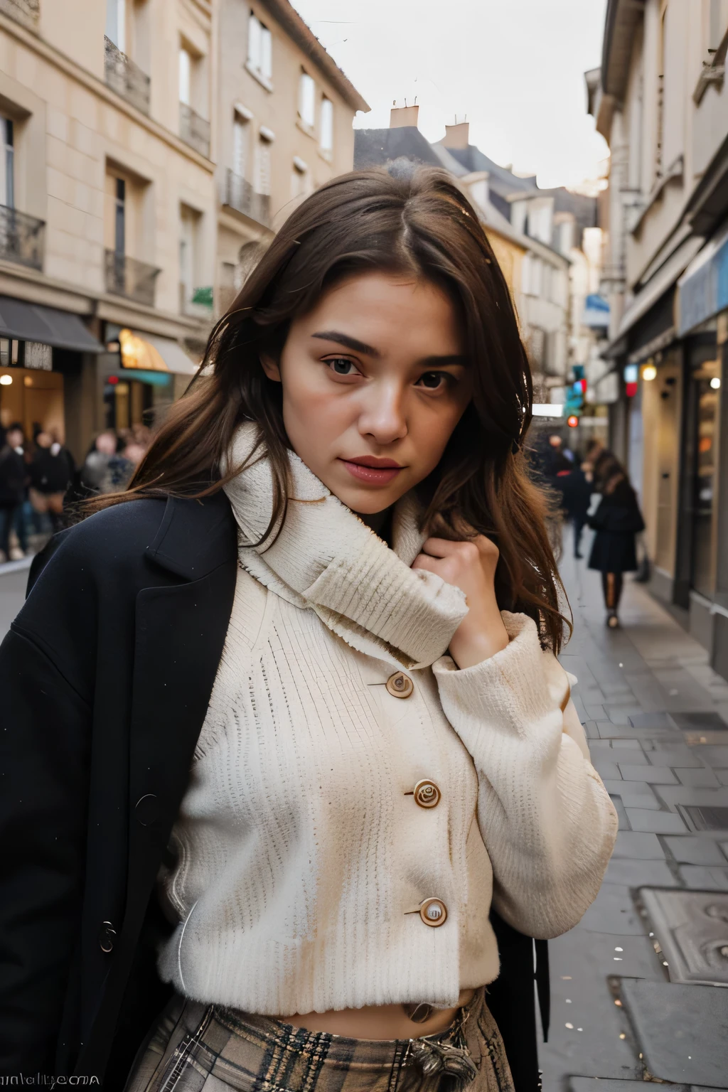 Maillard outfit,street photography,French streets,french woman,grace,The face is very delicate,Autumn and winter clothing,The mouth should not be too big