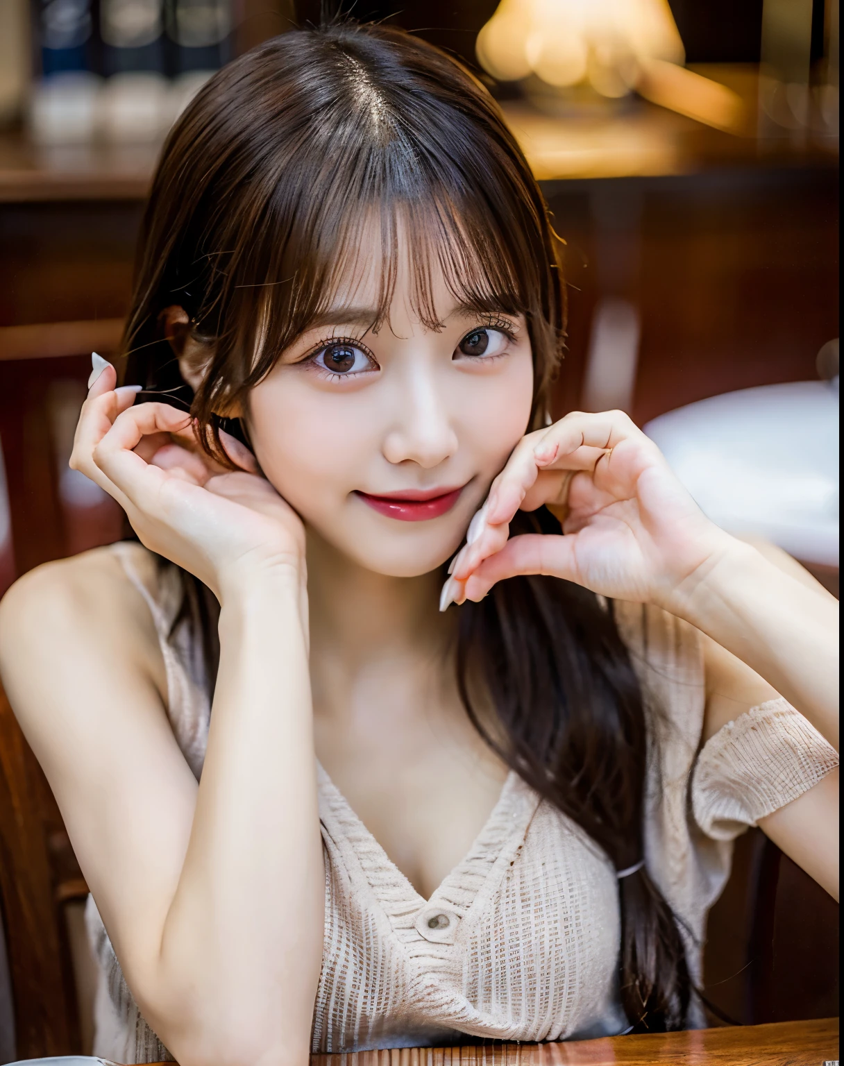 (8K, RAW photo:1.2),detailed face and eyes,最high quality, Super high resolution, very detailed ,intricate details ,table top ,pretty girl , soft movie-like light, hyper detail,sharp focus, high quality,Breasts out,long hair, smile, zettai ryouiki, skirt, sit on a chair, spread your legs, tops knit,whole body