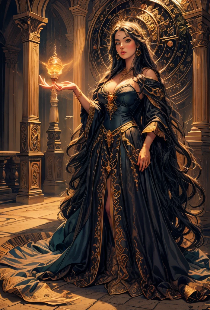 A portrait of(( a gypsy )) long black curly hair, decorated with roses, the most beautiful of all women, alluring green eyes, in High Definition, in 8K, 18 year old, Sea Goddess, Goddess of the Ocean, luthien, Goddess Art, Goddess of Greek mythology, Moon Goddess, Goddess of love and peace, beautiful goddess, Mythology of the Earth Goddess, The Mother Goddess, A stunning portrait of a goddess, Frank Kelly Freas, Stil Karol Bak, ((pretty face)), Ultra Definition, Better quality, 32k ultra , ultra HD