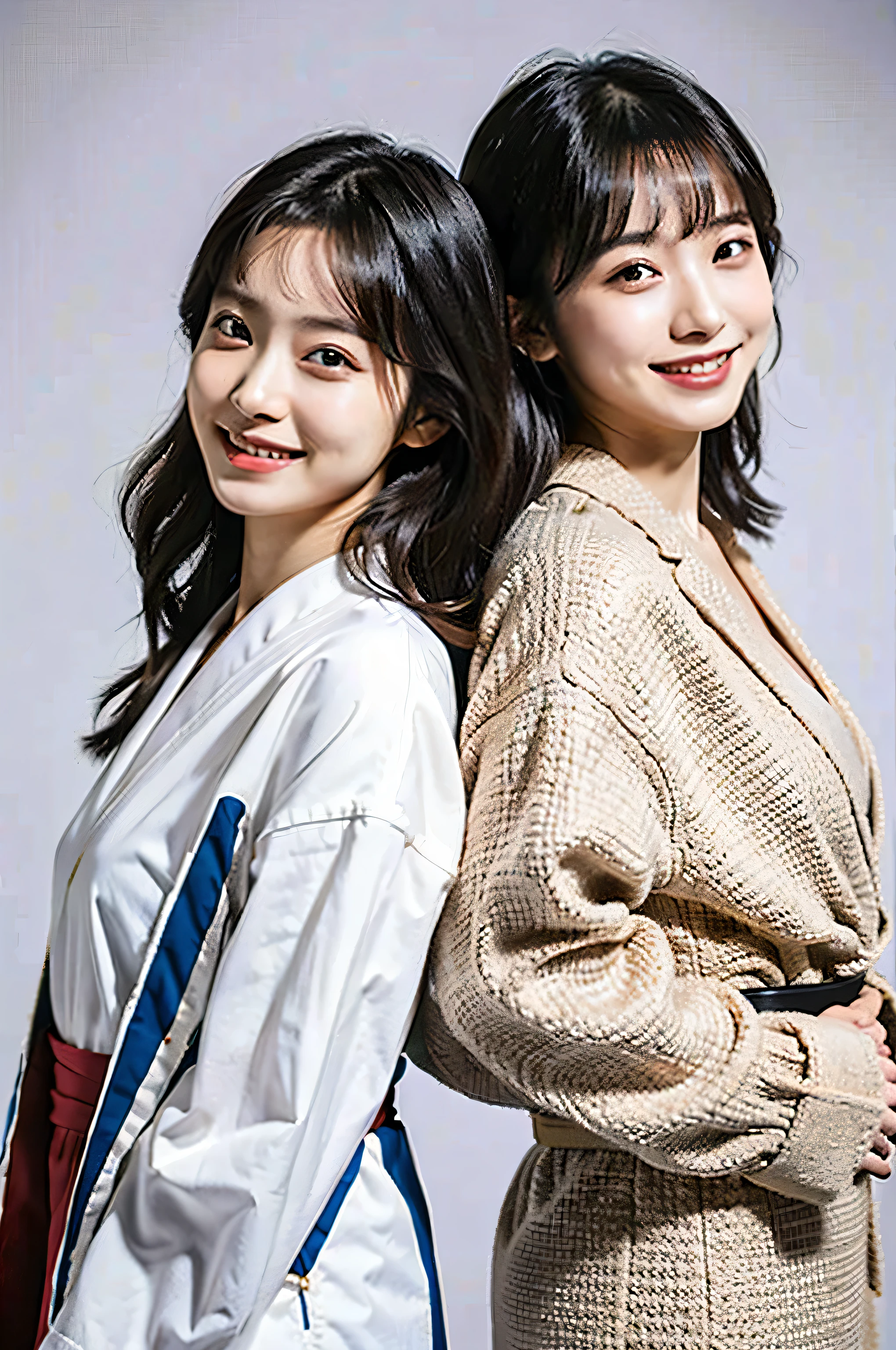 two japanese women、neat clothes、elegant、20-year-old、smile、white background、masterpiece、ultra high resolution、8K、