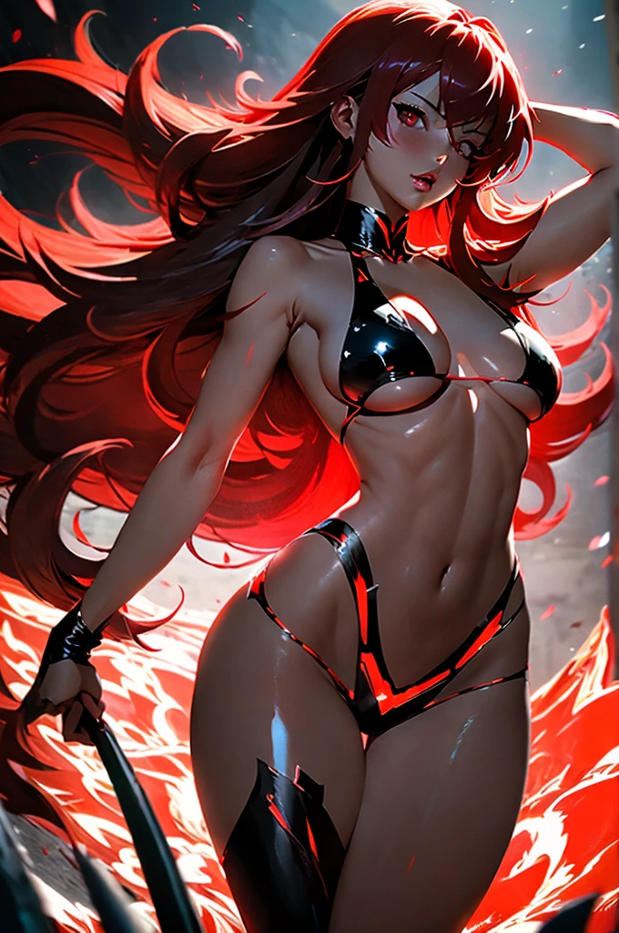 Rias Gremory. Akeno, chicas hermosas desnudas, senos enormes, pechos enormes, pelo rojo, cabello largo y rizado, pelo negro, cabello negro rizado, full body