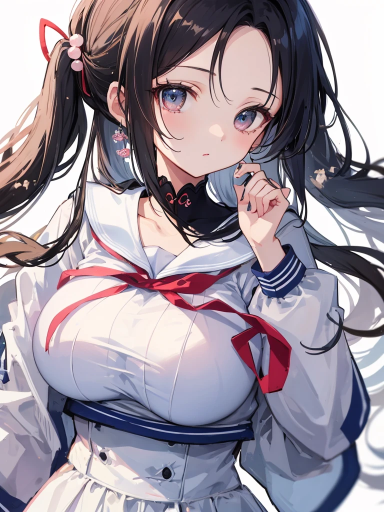 masterpiece、highest quality、detailed、High resolution、very delicate and beautiful、simple background、upper body close-up、Beautiful age girl、huge breasts,cute hairstyle,sailor suit, Uniforms with cute designs、multiple women、In a purikura style