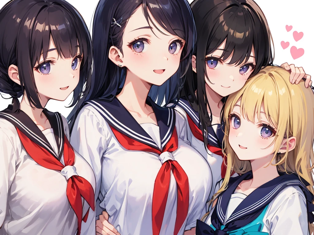 masterpiece、highest quality、detailed、High resolution、very delicate and beautiful、Beautiful teenage girl、multiple women、(Four women),sailor suit,cute hairstyle、simple background、upper body close-up、huge breasts、Look at me happily、smiling、laughing、Purikura