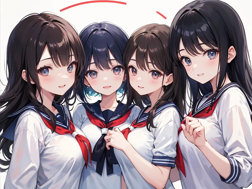 masterpiece、highest quality、detailed、High resolution、very delicate and beautiful、Beautiful teenage girl、multiple women、(Four women),sailor suit,cute hairstyle、simple background、upper body close-up、huge breasts、Look at me happily、smiling、laughing、Purikura