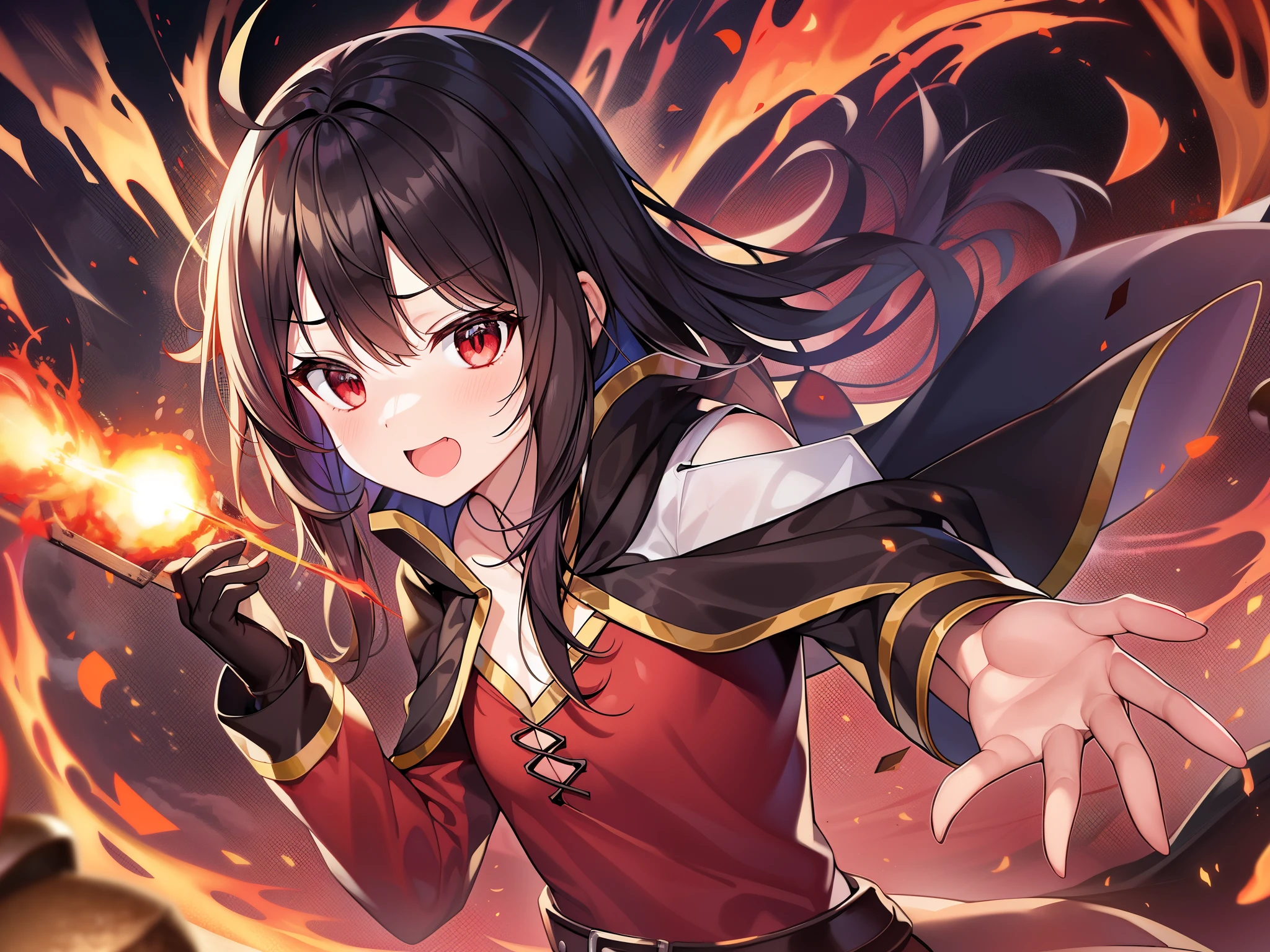 Bless this wonderful world!、Megumin、Explosive inflammation、Glowing red eyes、shout、Explosion、Blasted away Blasted away Blasted away、The best, strongest and greatest magic、User of explosion magic、我が名はMegumin、The blow I was allowed、Playing a blindness similar to the love of fellow citizens、Eliminating plasticity to brittleness、enjoy a strong heartbeat、poor beast、Synchronize with the red black flame、Pay me with your blood、Wear it!、Explosion!