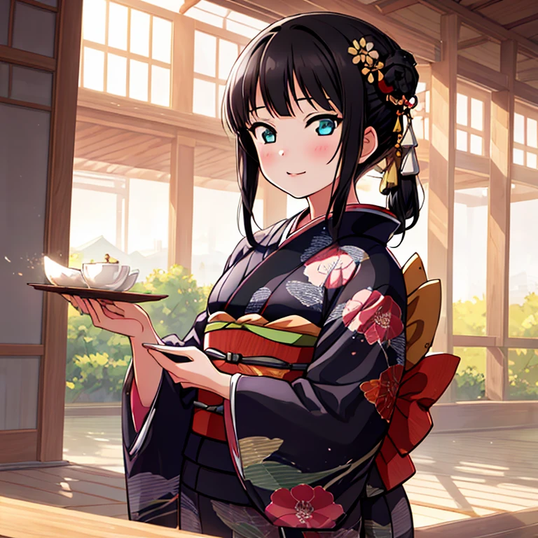 best quality, very aesthetic, Super detailed, best illustration, kimono, 1girl, black_hair