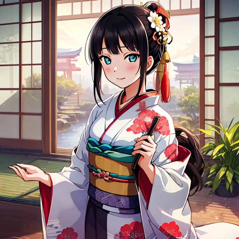 best quality, very aesthetic, Super detailed, best illustration, kimono, 1girl, black_hair