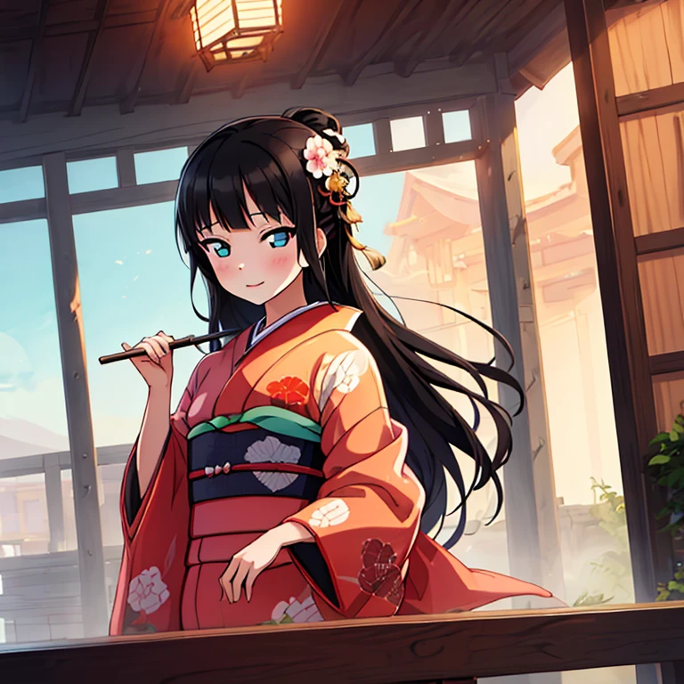 best quality, very aesthetic, Super detailed, best illustration, kimono, 1girl, black_hair