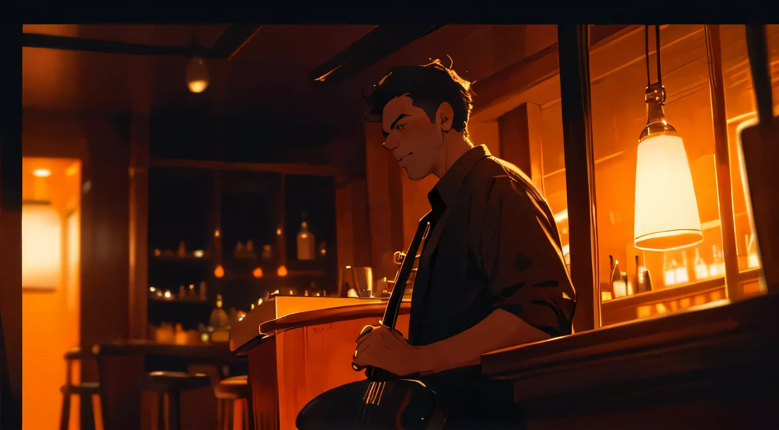 high-end jazz bar, high res, ultrasharp, 8k, masterpiece, orange light