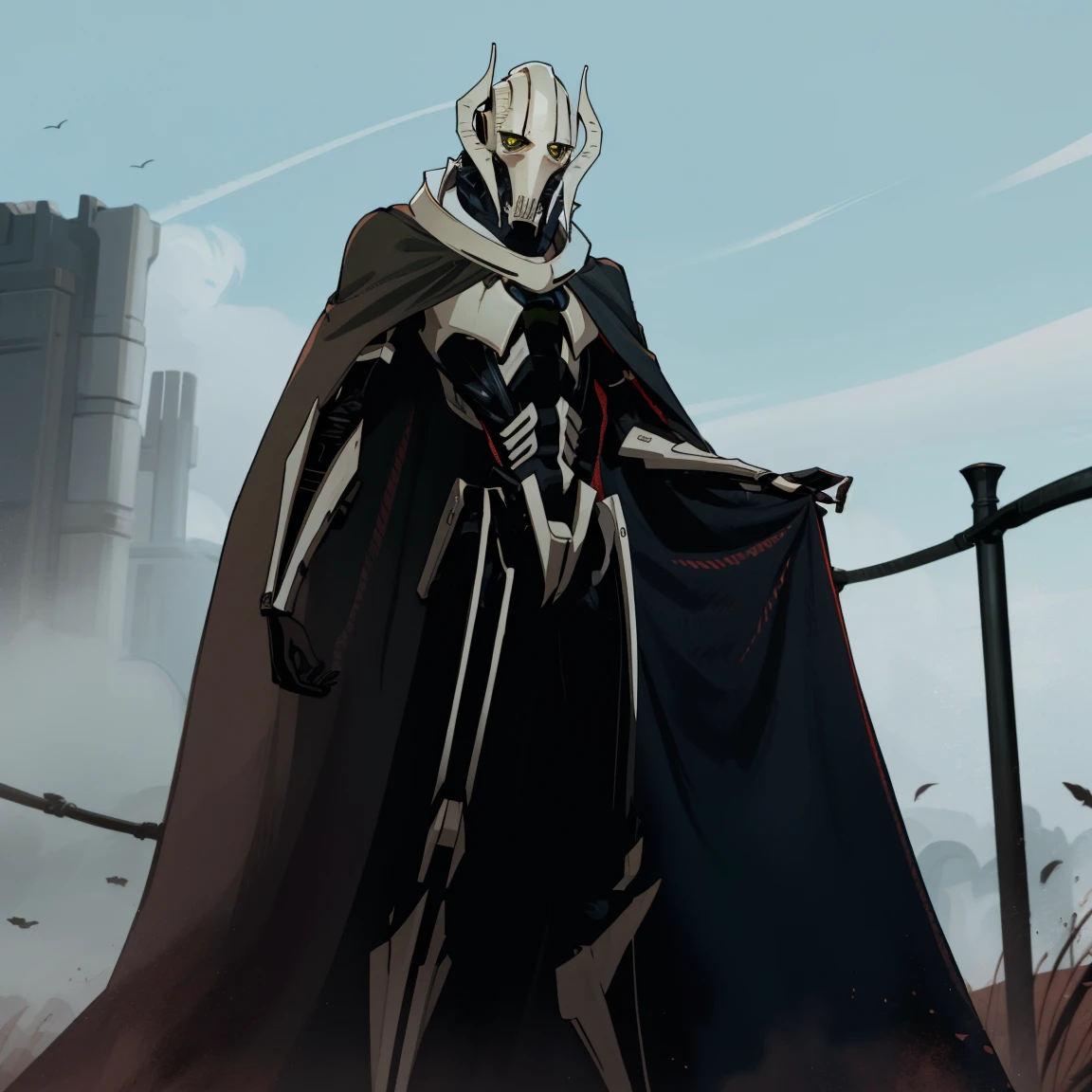 General Grevious, scary, black cape, tall, slender