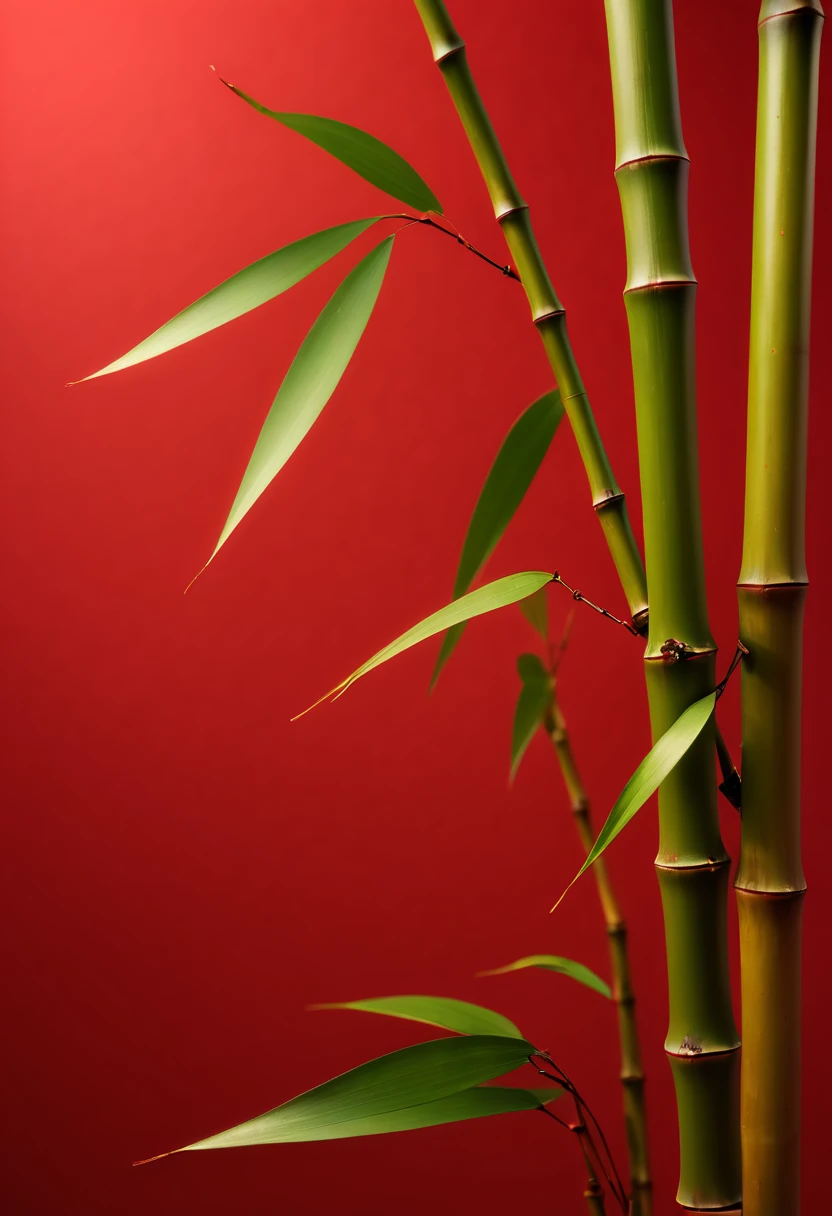 the red branch of a bamboo plant on a red background, in the style of vray tracing, metallic sculpture, warm tonal range, pascale campion, subtle gradients, lowell herrero, ricoh gr iii