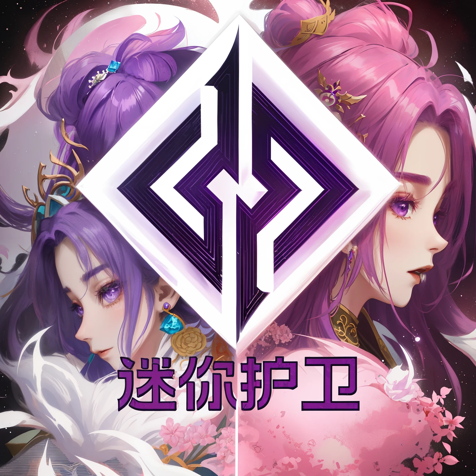 Close up of purple and white logo with diamonds, kanliu666, xianxia, heise jinyao, Chiba Yudai, guangJian, Li Zixin, Keda, qiangshu, g liulian art style, xianxia fantasy, Genshin, Jia