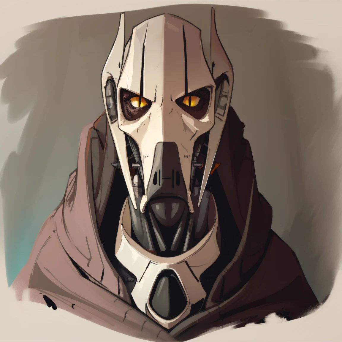 General Grievous, black cape, terrifying, tall, shadows, shading, slender, horrifying pose