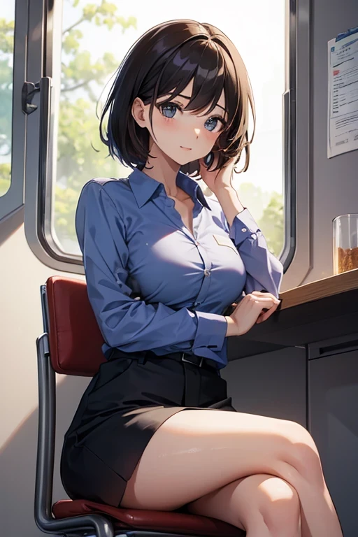 girl, detailed eyes, sweat, steam, medium breast, nsfw, shy, looking at viewer, shy, nsfw, komoshuai, short hair, smile,