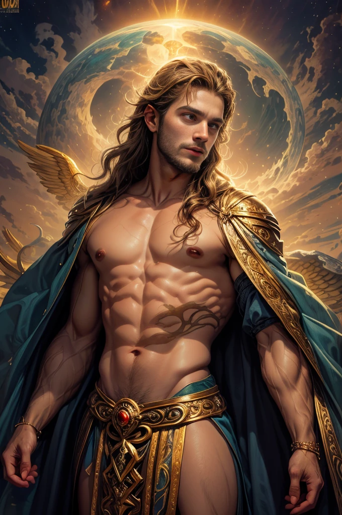 um retrato de(( um homem )) com barba, ((pernas musculosas)), ((peitoral forte e largo))in high definition, em 8K de ((um homem)) de 18 anos, (( Homem)), Deus do Mar, Deus do Oceano, Luthien, arte de deus, Deus da mitologia grega, Deus da Lua, Deus do amor e da paz, deus bonito, Mitologia do Deus da Terra, o deus Eros, Um retrato impressionante de um deus, Frank Kelly Freas, Estilo Karol Bak, ((beautiful face)), Ultra Definition, melhor qualidade, 32k ultra , Ultra HD