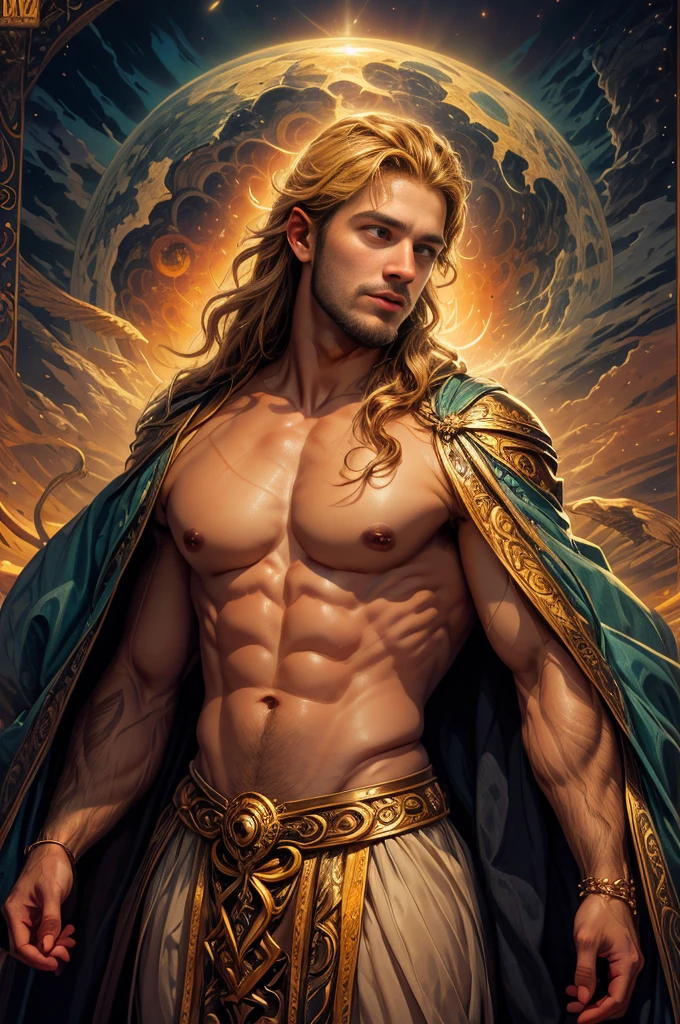 um retrato de(( um homem )) com barba, ((pernas musculosas)), ((peitoral forte e largo))in high definition, em 8K de ((um homem)) de 18 anos, (( Homem)), Deus do Mar, Deus do Oceano, Luthien, arte de deus, Deus da mitologia grega, Deus da Lua, Deus do amor e da paz, deus bonito, Mitologia do Deus da Terra, o deus Eros, Um retrato impressionante de um deus, Frank Kelly Freas, Estilo Karol Bak, ((beautiful face)), Ultra Definition, melhor qualidade, 32k ultra , Ultra HD
