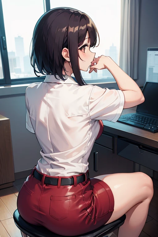 female doctor、Sexy、sitting、meaty、back view、shirt