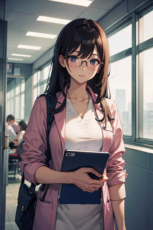 female doctor、Sexy、meaty、hospital、corridor、Run、Glasses、Upper body