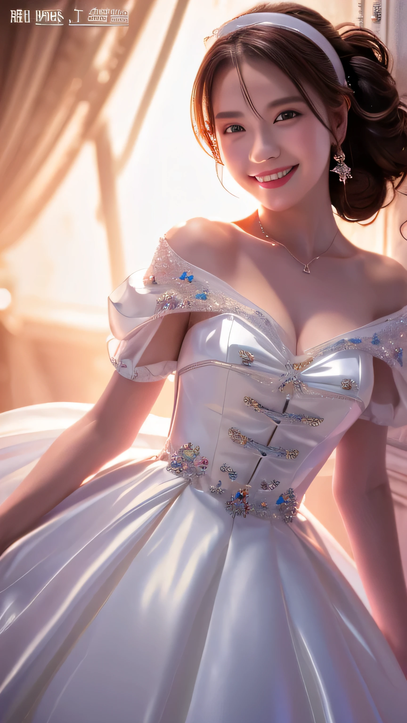 (masterpiece, top quality, best quality, super fast, official art, beautiful and aesthetic:1.2), cinematic lighting, (1 woman), White_shining_skin, Extremely detailed, fancy, most detailed, White dress, laugh