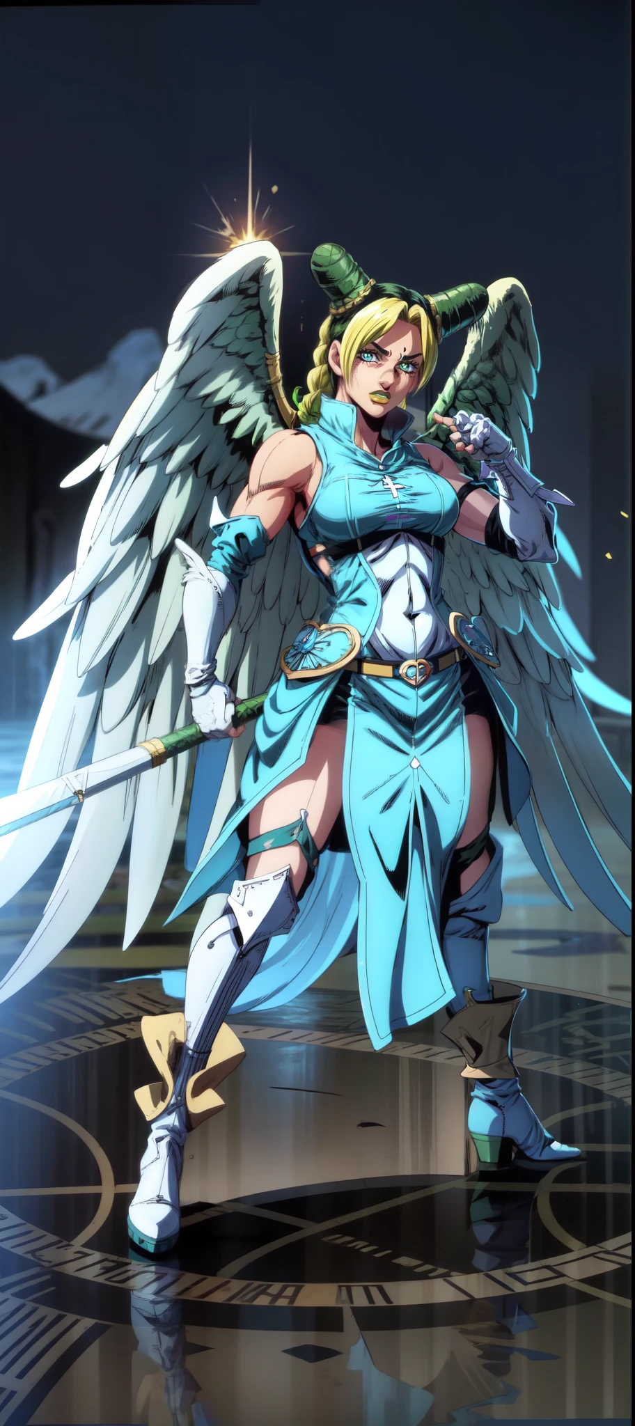 8k,Maximum image quality,Primer plano de una mujer con alas muy grandes., angel knight girl, Postura correcta del brazo, , Exponer senos medianos,Revelar entrepierna sexy,Corregir la cara,jolyne ((detailed fingers))