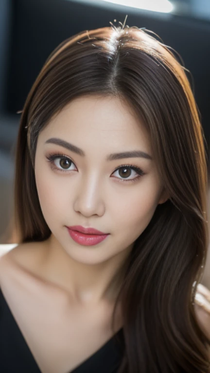 ((Angelina Sole)),((highest quality, 8K, masterpiece : 1.3)), sharp focus : 1.2, beautiful woman with perfect figure : 1.4, slim abs : 1.2, ((long dark brown hair : 1.3)), (Natural light, city street : 1.1), Highly detailed face and skin texture, fine eyes, double eyelid、((professional makeup:1.3))、((sexy milf:1.3))、thick lips、lip gloss、eye make up、Downcast eyes、black dress、sitting、Inside a dimly lit cafe、