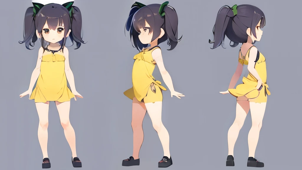 Cute little girl,Full body diagram,Front view,side view,Rear view
