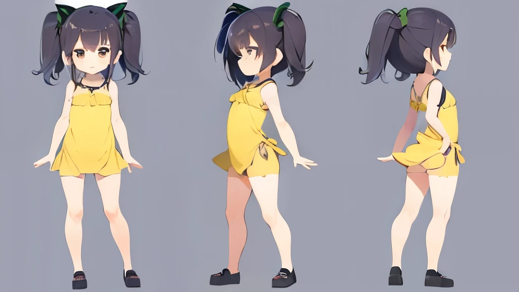 Cute little girl，Full body diagram，Front view，side view，Rear view