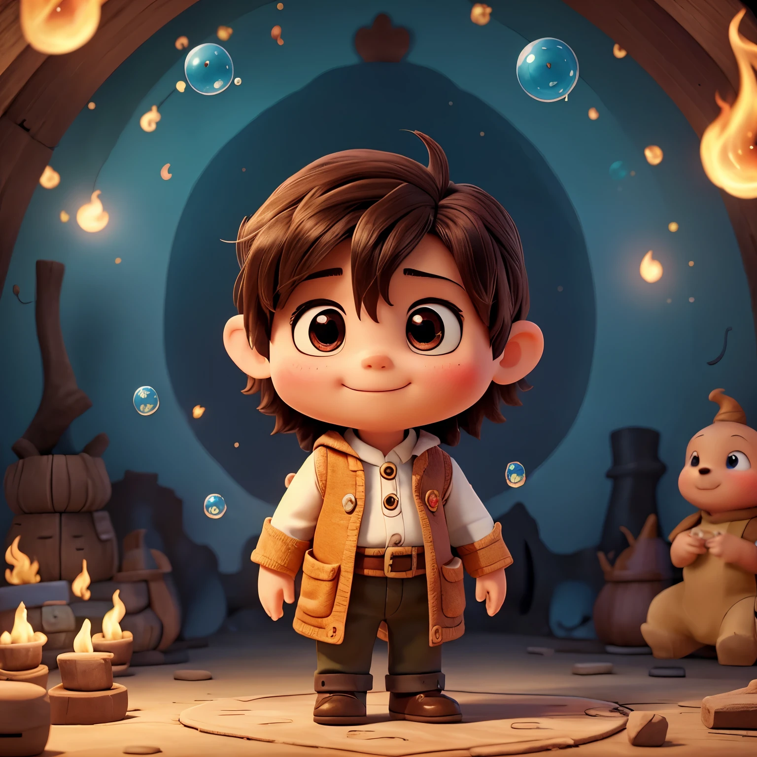 Adorable art of adorable DiCuki as the little wizard, Surrounded by fire bubbles , The art of math, intricate details, Popular art sites, Normal