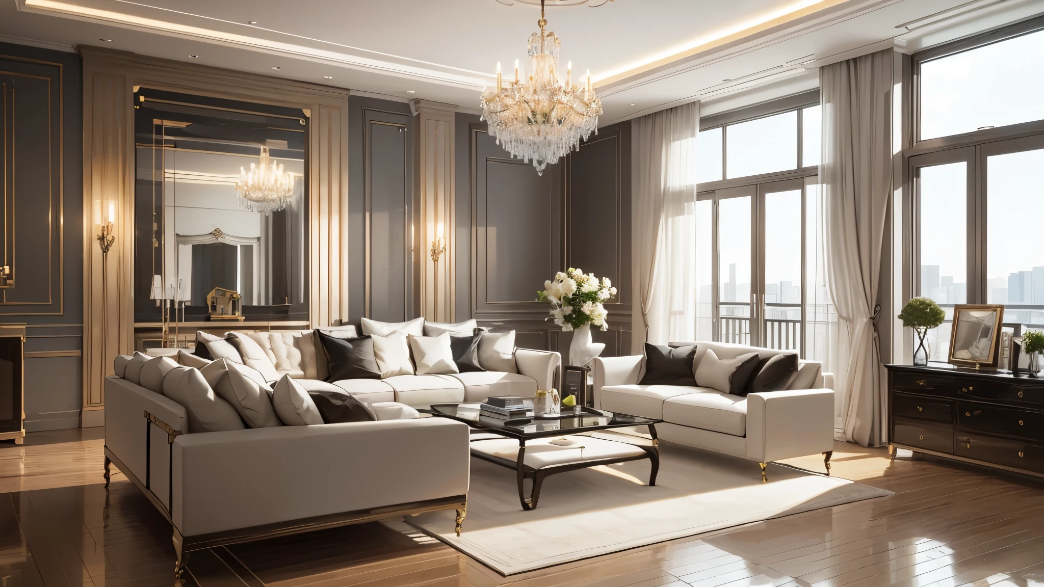 You are a famous interior designer、You have been asked to create a 3D image of a modern large room. Create a harmonious environment with modern and minimalist furniture. Including garden interior.