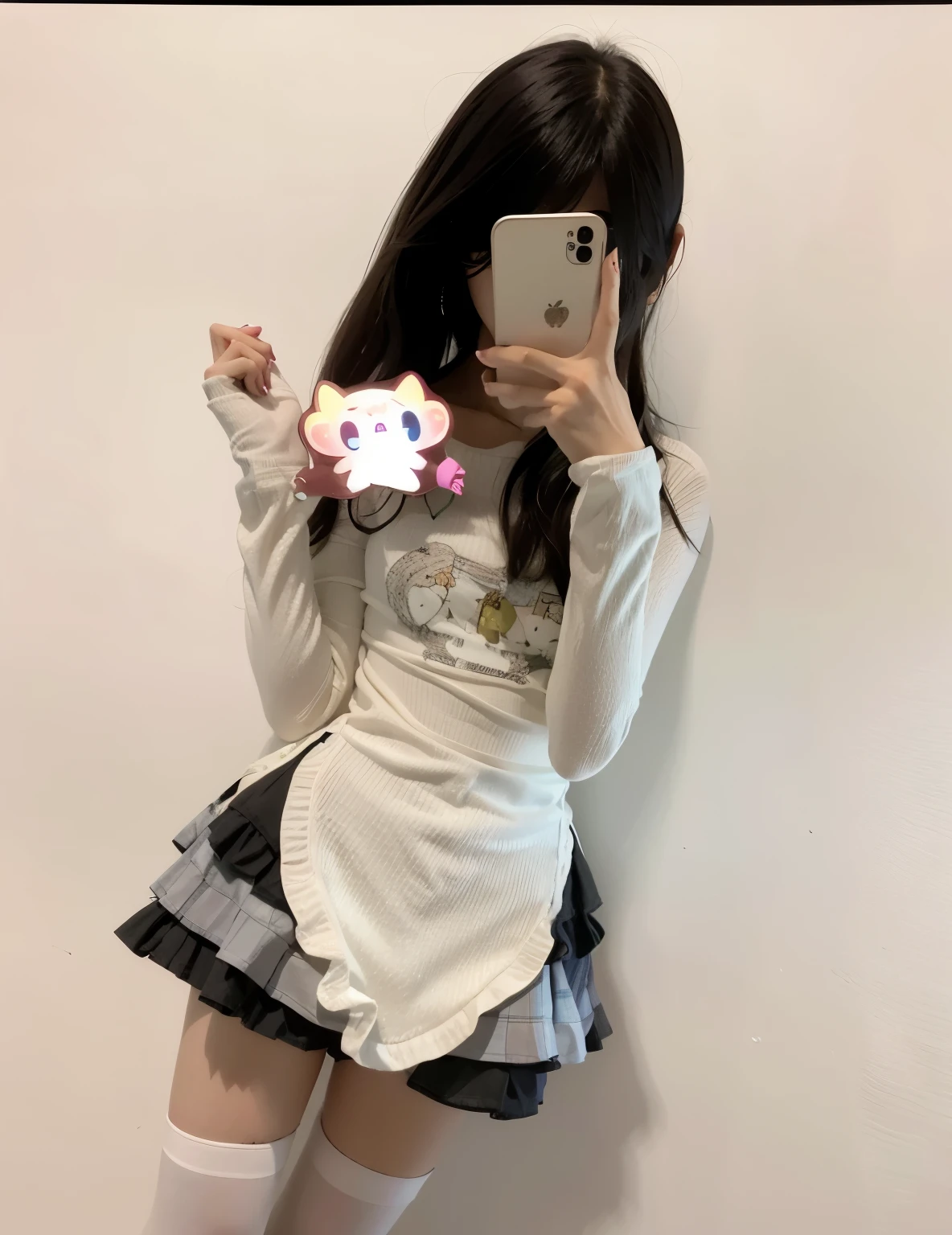 Araf girl in white shirt and skirt holding mobile phone, and 2K cute core clowncore, ahegao, Urzan, cute core, Millennium bug, and 2K, sakimicchan, Change, 🪔 🎨;🌞🌄, outfit photograph, Chiho, Lovely, Shikami