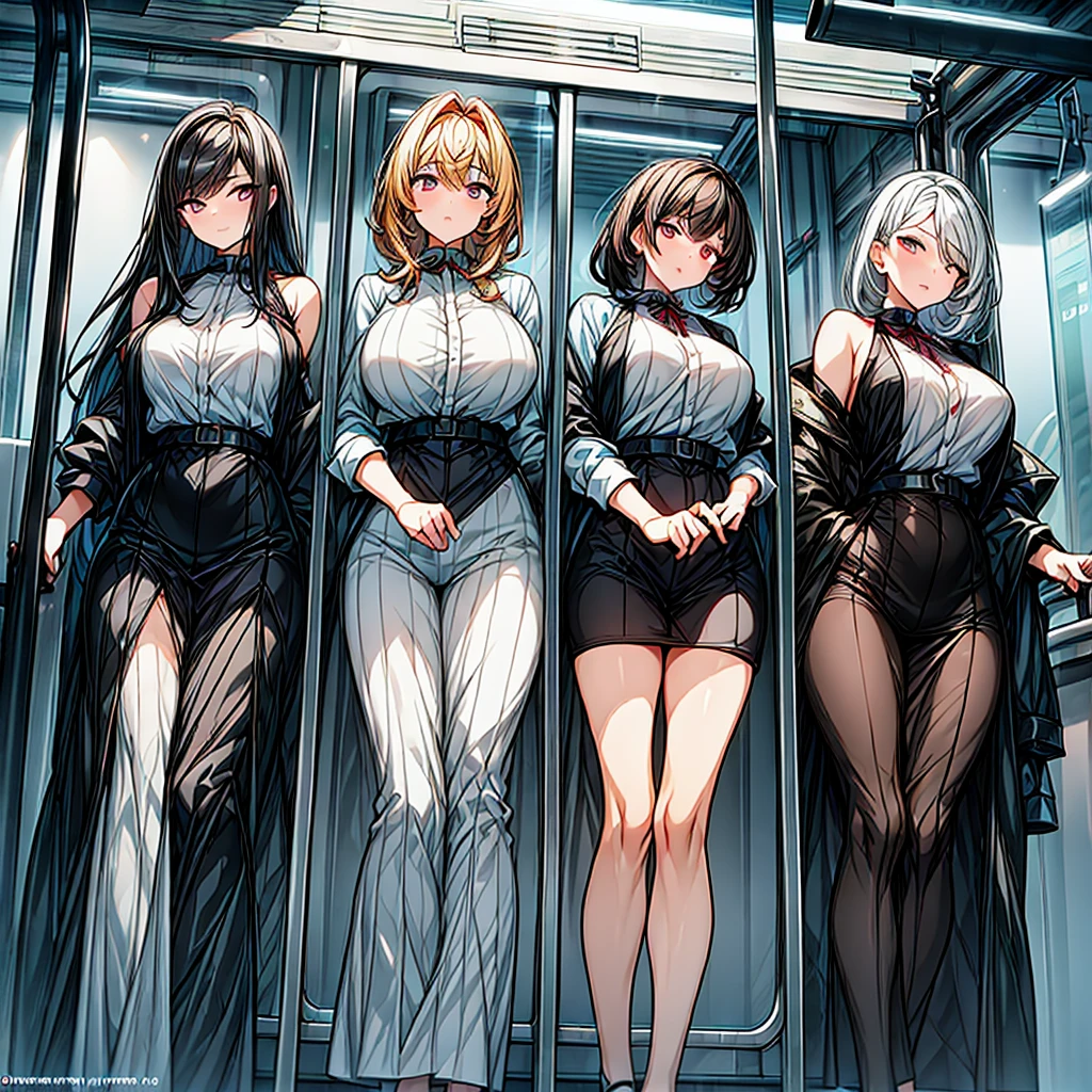 whole body,Standing posture, (Three Girls,) (Big Tits,,), (Cute face:1.2) (naked,) Embarrassed face ,((Mechanical collar,)),prison,In the cage,