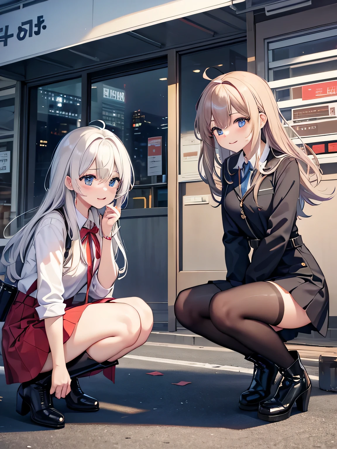 1,1 male、There are two women。
2,two women are arguing。
3,one woman was cute, Wearing a miniskirt and long boots.、Are crying。
4,a certain woman was beautiful, wearing a long dress and high heels.、Smile。
5,1 maleは普段着で、with messy hair、arbitration of arguments。
6,The location is in the city during the day.。