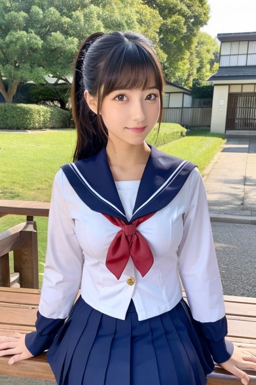 Japanese, high school girl, beautiful girl, sailor suit, bust size